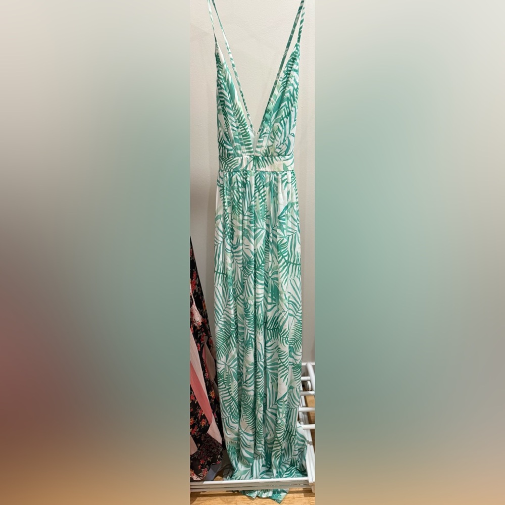 Luxxel White and Green Maxi Dress